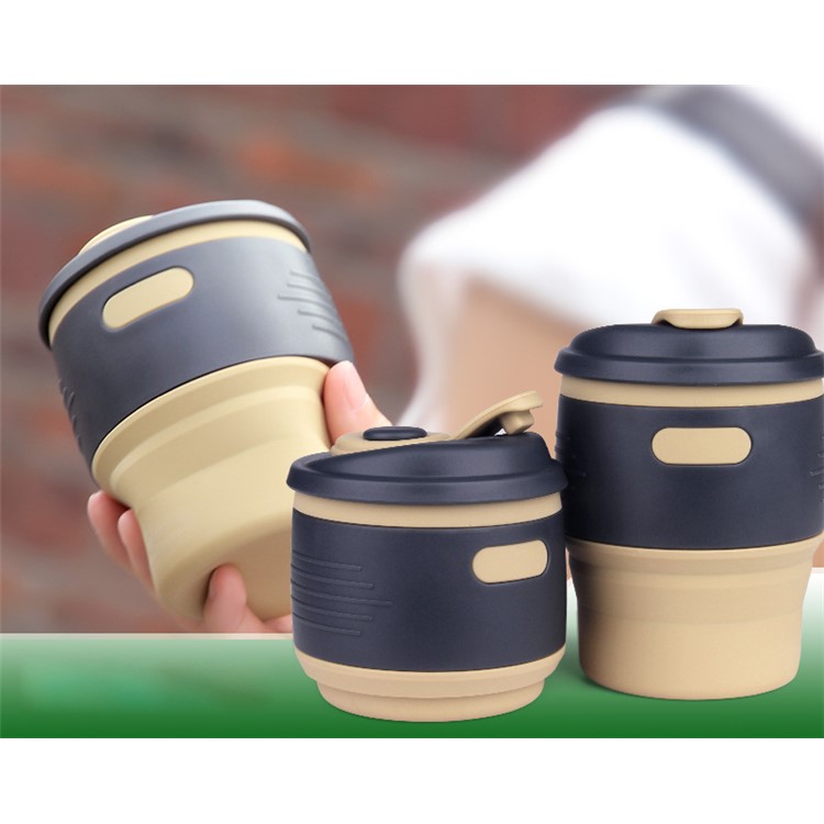 Collapsible Leakproof Coffee Mug with Locked Lid for Camping Hiking - Yellow-2