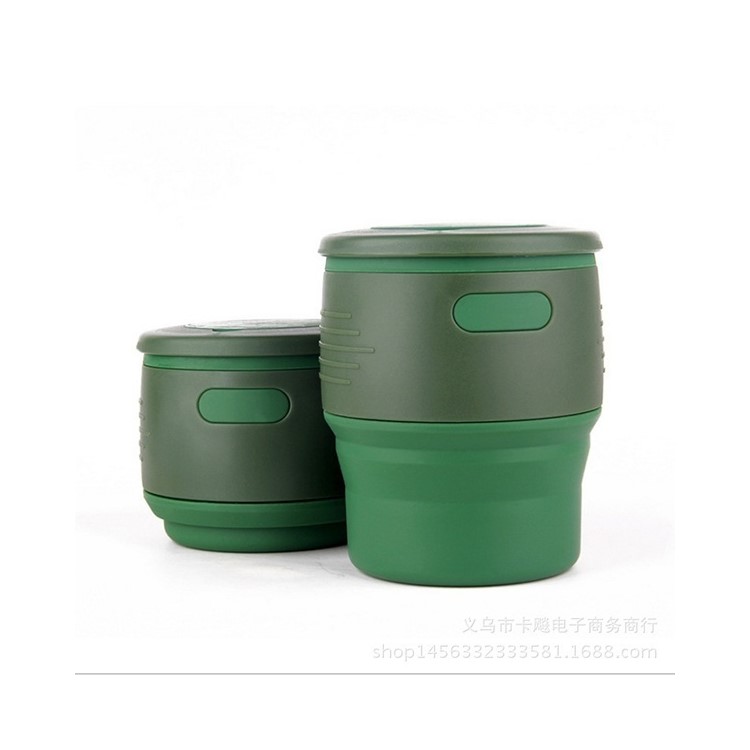 Collapsible Food Grade Silicone Coffee Mug Foldable Tea Cup for Camping Hiking - Green-1
