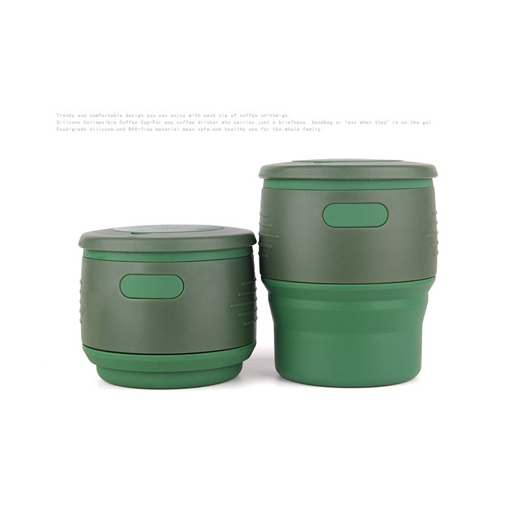 Collapsible Food Grade Silicone Coffee Mug Foldable Tea Cup for Camping Hiking - Green-3