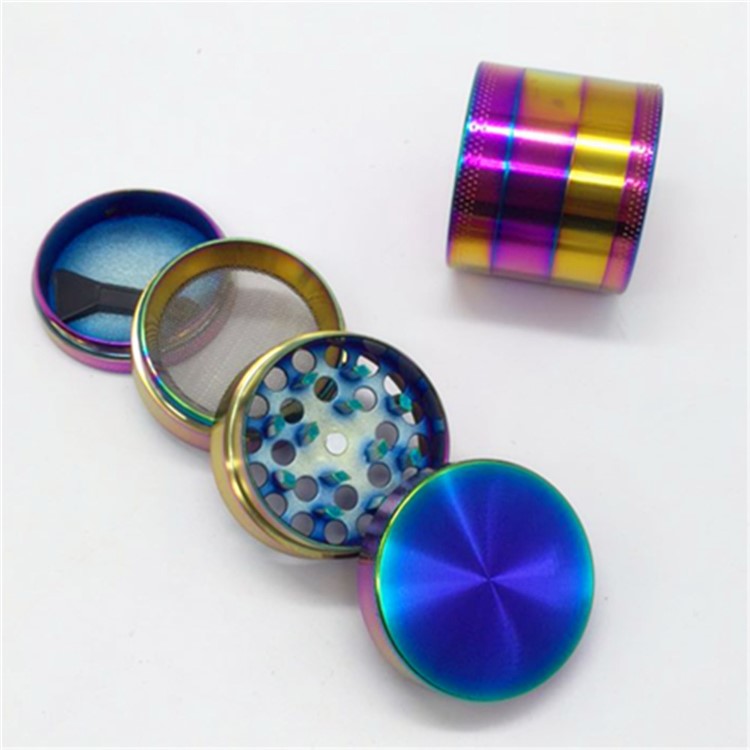 2.2 Inches 4 Parts Zinc Alloy Pollen Weed Grinder Rainbow Herb Grinders - Multi-color-2