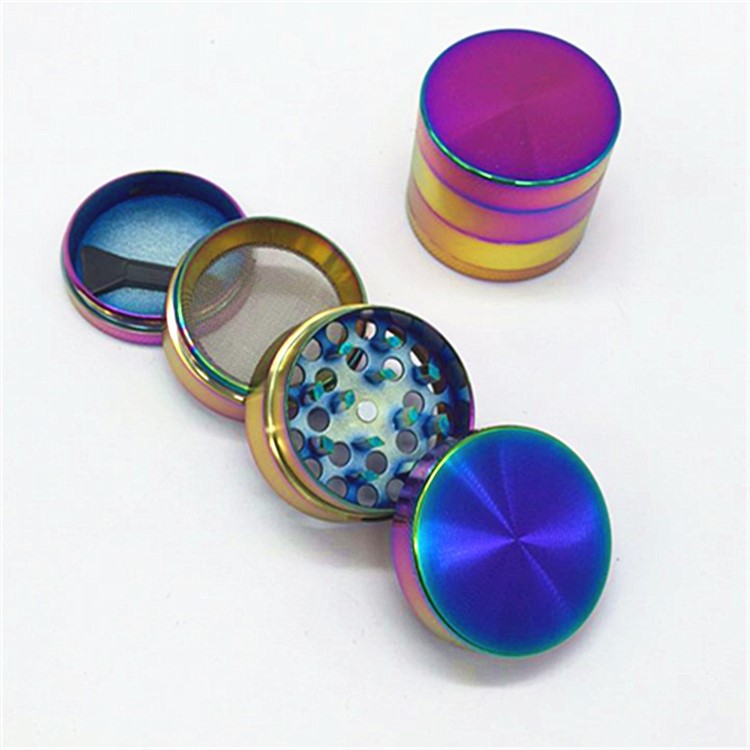 2.2 Inches 4 Parts Zinc Alloy Pollen Weed Grinder Rainbow Herb Grinders - Multi-color-5