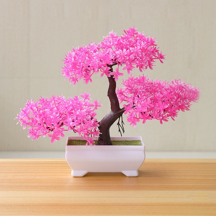 Mini Plastic Fake Plant Lifelike Artificial Potted Plants for Home Office Decoration - Pink-1