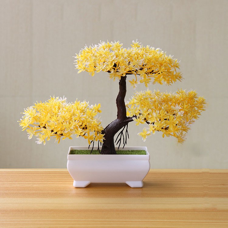 Mini Plastic Fake Plant Lifelike Artificial Potted Plants for Home Office Decoration - Yellow-1