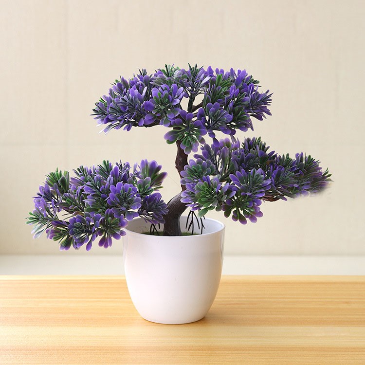 Mini Plastic Fake Plant Lifelike Artificial Potted Plants for Home Office Decoration - Dark Purple-1