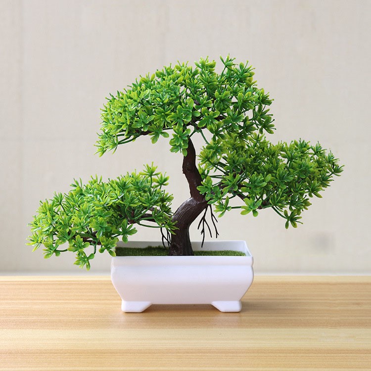 Mini Plastic Fake Plant Lifelike Artificial Potted Plants for Home Office Decoration - Green-1