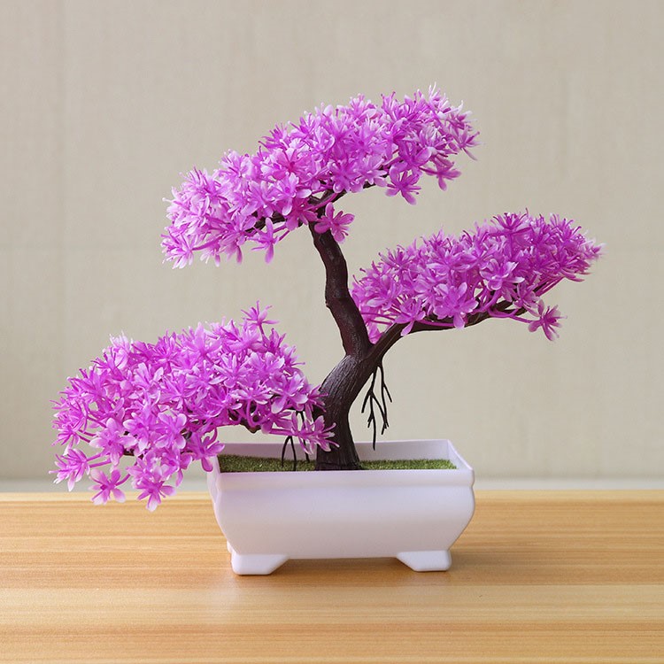 Mini Plastic Fake Plant Lifelike Artificial Potted Plants for Home Office Decoration - Rose-1
