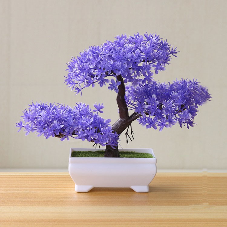 Mini Plastic Fake Plant Lifelike Artificial Potted Plants for Home Office Decoration - Light Purple-1