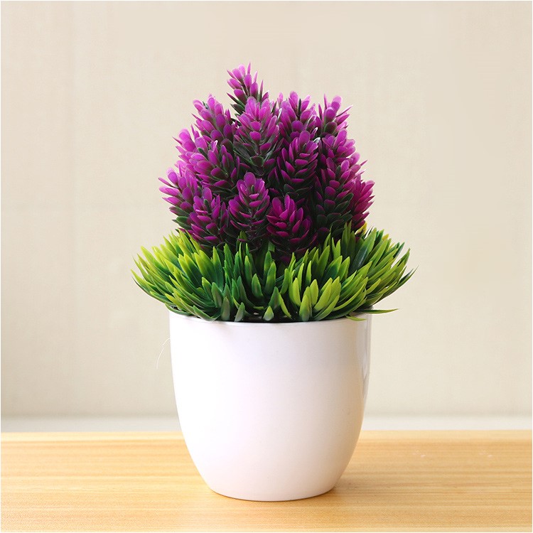 Mini Flor Artificial Artificial De La Planta Verde Con Flor Para Oficina En Casa - Violeta Claro-1