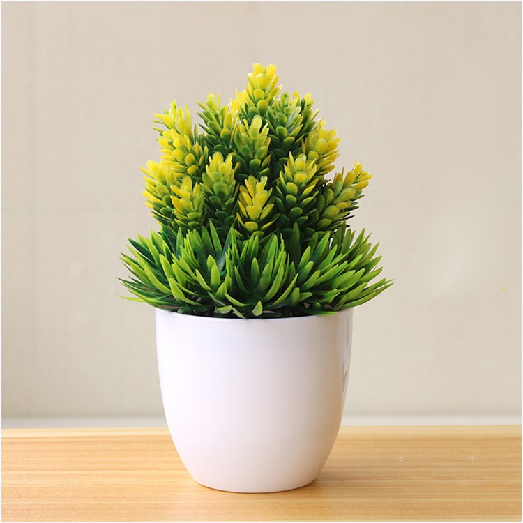 Mini Plastic Lifelike Artificial Green Plant Flower with Pot for Home Office - Yellow-1