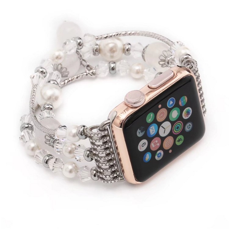 Women's Handmade Elastic Stretch Pearl Natural Stone Bracelet for Apple Watch Series 4 40mm / Series 3 2 1 38mm - White-1