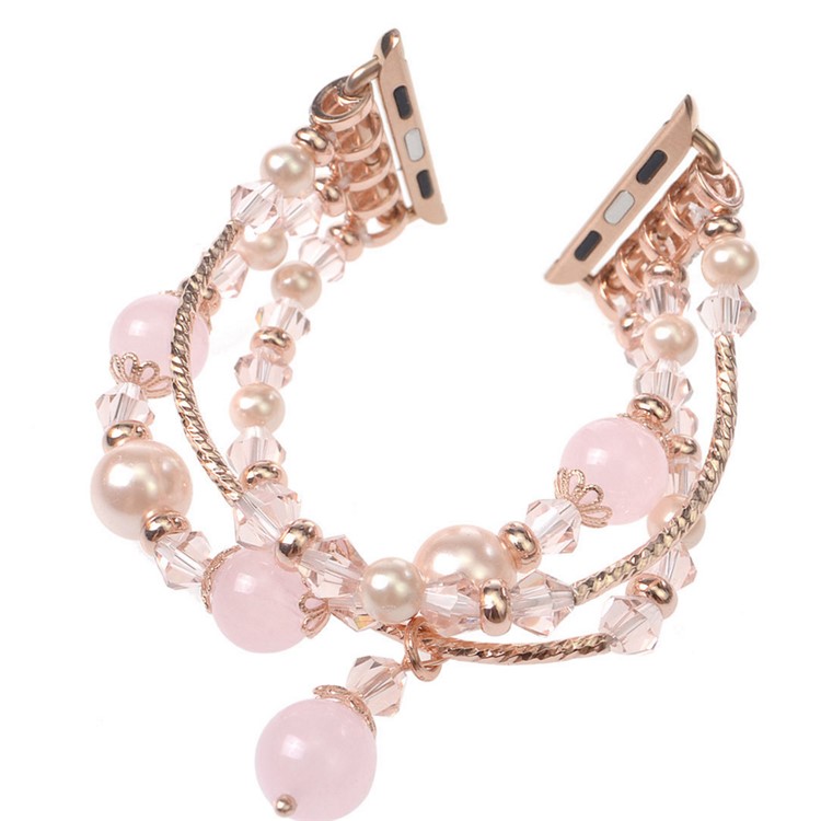 Handgefertigte elastische Stretch Perle Stein Armband Ersatz für Apple Watch Serie 3 Serie 2 Serie 1 38mm - Rosa-1