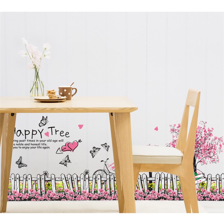 Flowers and Bamboo Fence Pattern Removable Wall Decal DIY Wall Sticker, Size: 50 x 70cm-2