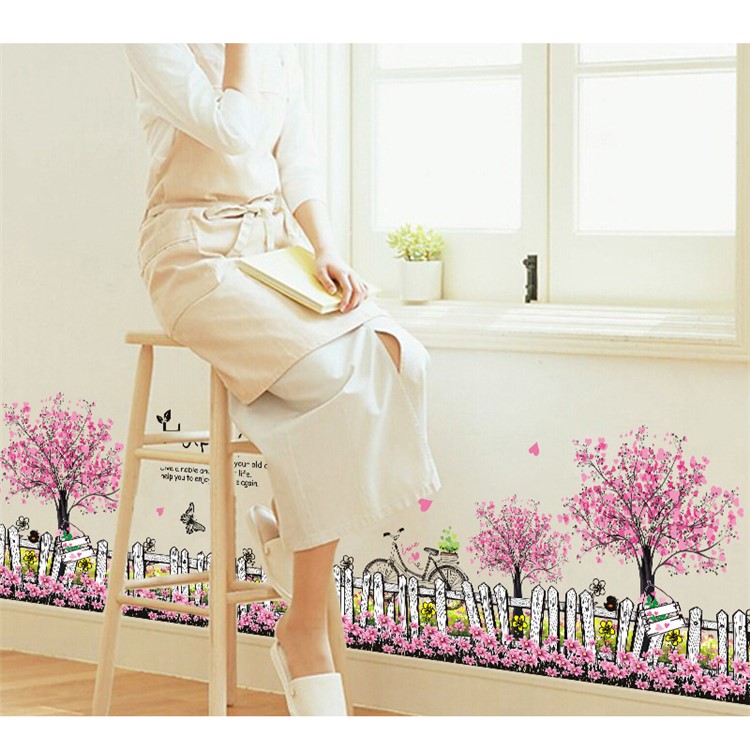 Flowers and Bamboo Fence Pattern Removable Wall Decal DIY Wall Sticker, Size: 50 x 70cm-3