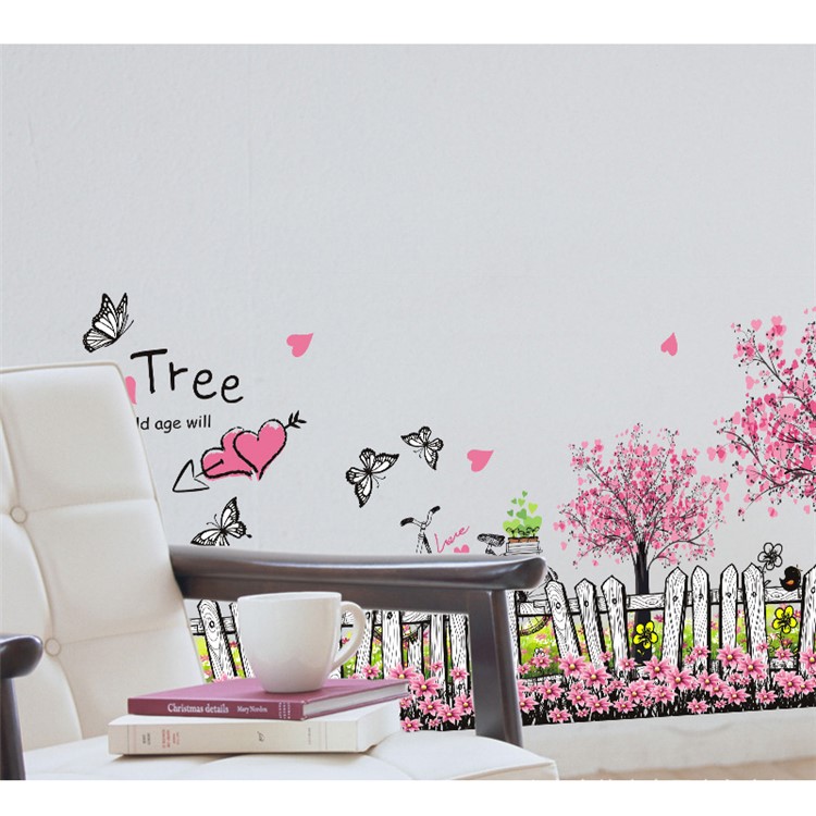 Flowers and Bamboo Fence Pattern Removable Wall Decal DIY Wall Sticker, Size: 50 x 70cm-4