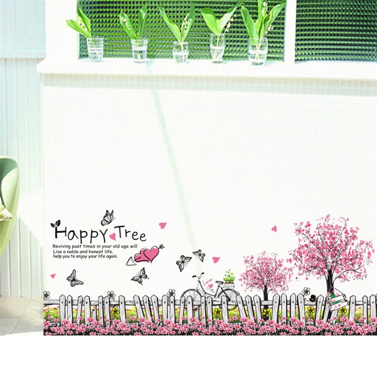 Flowers and Bamboo Fence Pattern Removable Wall Decal DIY Wall Sticker, Size: 50 x 70cm-5