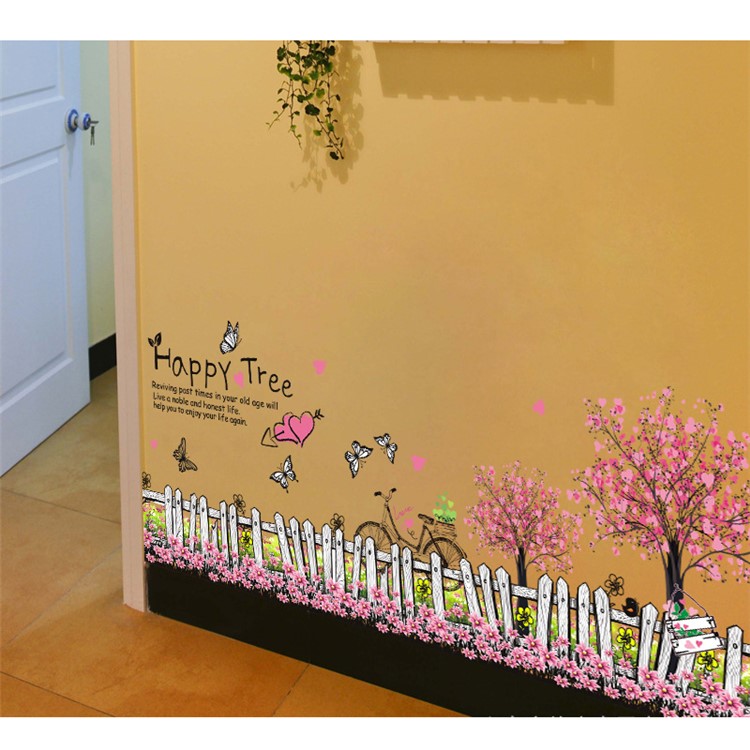 Flowers and Bamboo Fence Pattern Removable Wall Decal DIY Wall Sticker, Size: 50 x 70cm-7