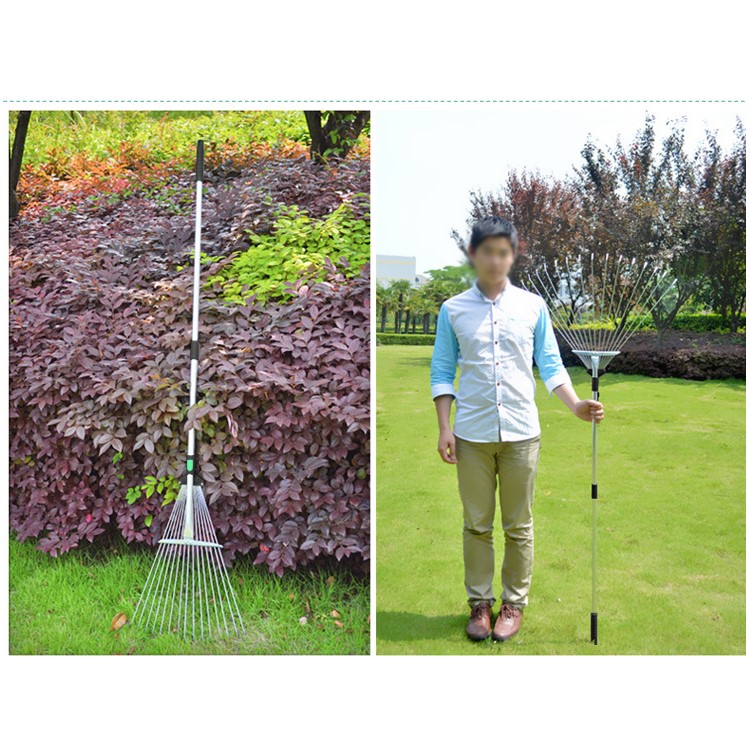 150M Adjustable Garden Leaf Rake with 15 Section Steel Heads-1