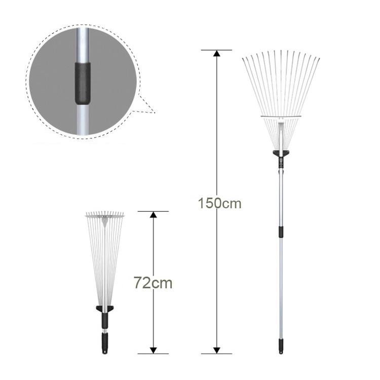 150M Adjustable Garden Leaf Rake with 15 Section Steel Heads-2