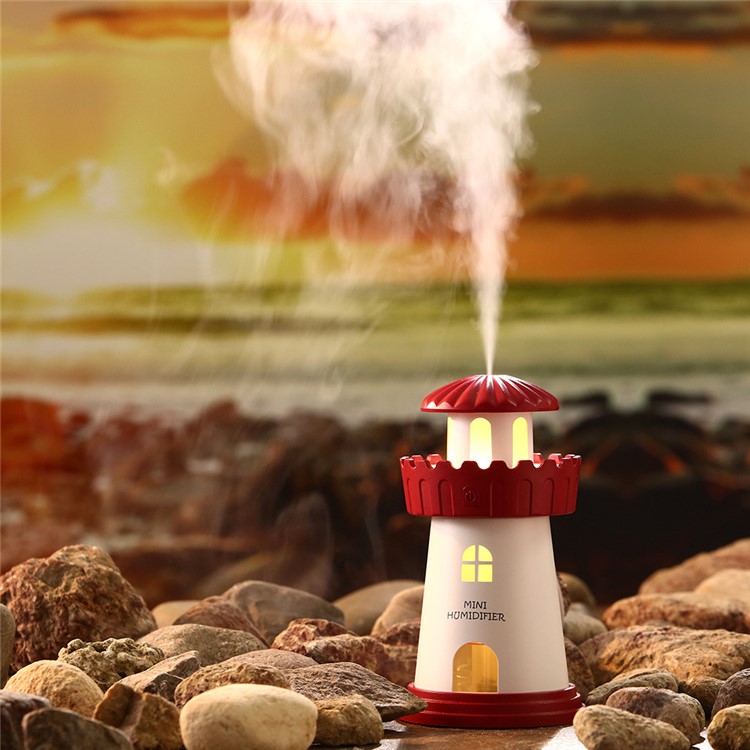 Mini Lighthouse 150ml Air Purifier Humidifier with Night Lamp - Red-1