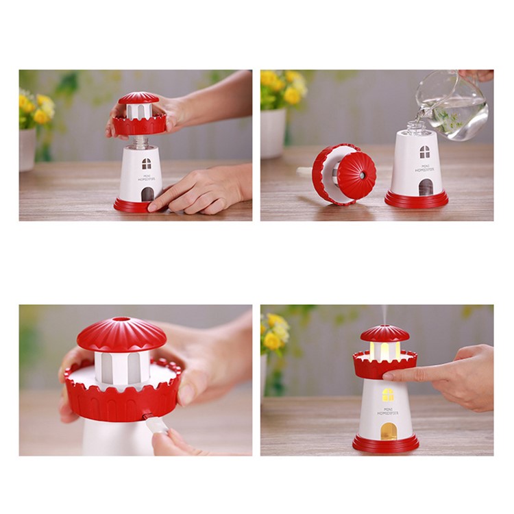 Mini Lighthouse 150ml Air Purifier Humidifier with Night Lamp - Red-7