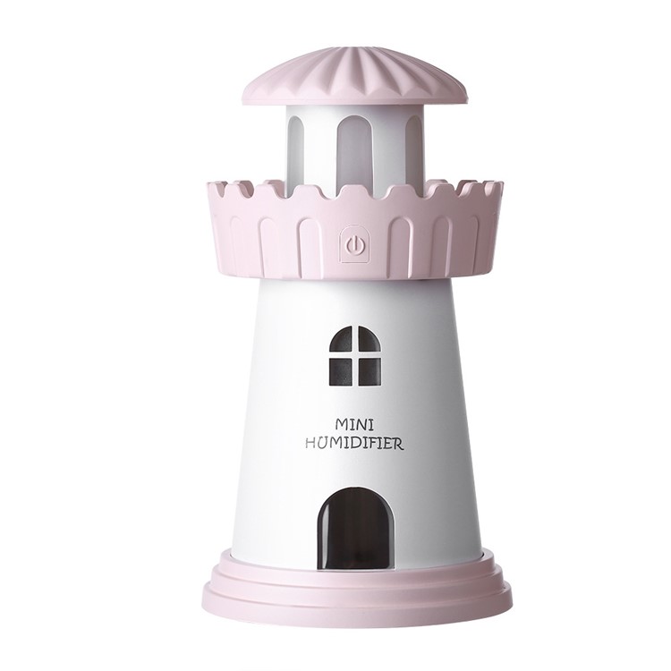 Mini Lighthouse 150ml Air Purifier Humidifier with Night Lamp - Pink-2