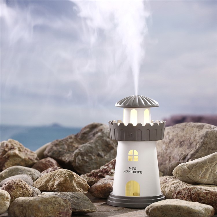 Mini Lighthouse 150ml Air Purifier Humidifier with Night Lamp - Grey-1