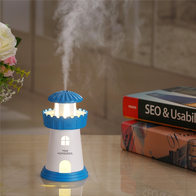 Mini Lighthouse 150ml Air Purifier Humidifier with Night Lamp - Blue-2
