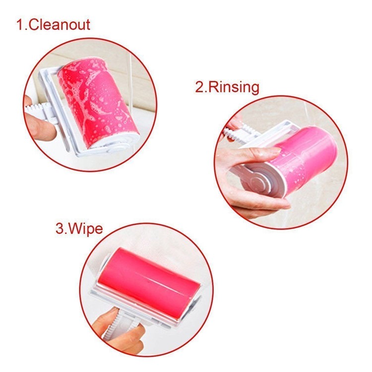 2Pcs/Set Sticky Roller Travel Lint Roller Reusable Sticky Picker Cleaner Pet Hair Remover - Pink-6