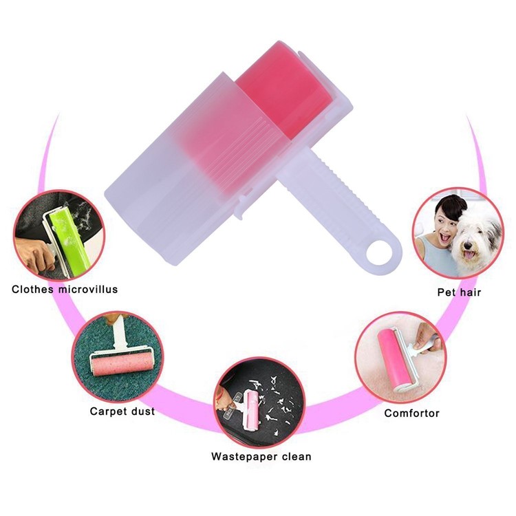 2Pcs/Set Sticky Roller Travel Lint Roller Reusable Sticky Picker Cleaner Pet Hair Remover - Pink-7
