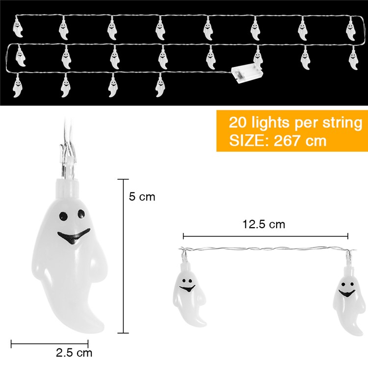 Battery Operated 2.5m 20-LED 3D Ghost LED String Lamp for Halloween Decoration - Pink-4