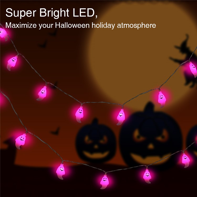 Battery Operated 2.5m 20-LED 3D Ghost LED String Lamp for Halloween Decoration - Pink-6