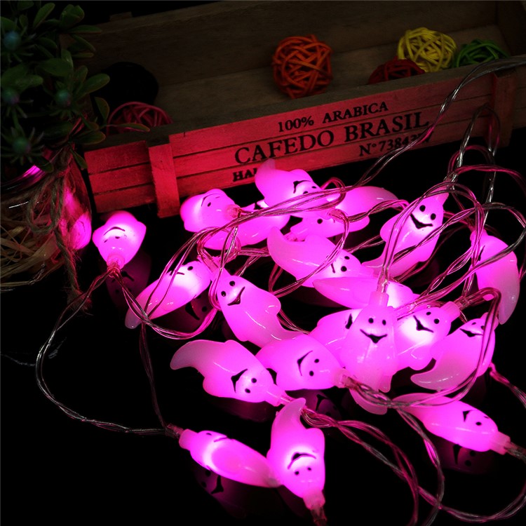 Battery Operated 2.5m 20-LED 3D Ghost LED String Lamp for Halloween Decoration - Pink-7