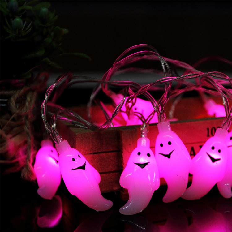 Battery Operated 2.5m 20-LED 3D Ghost LED String Lamp for Halloween Decoration - Pink-8