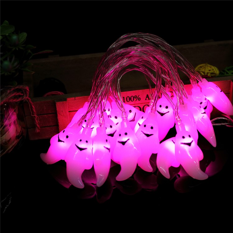 Battery Operated 2.5m 20-LED 3D Ghost LED String Lamp for Halloween Decoration - Pink-9