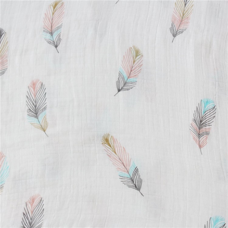 Bamboo Cotton Baby Swaddle Wrap Burping Cloth and Stroller Cover Baby Blanket - Feather Pattern-3