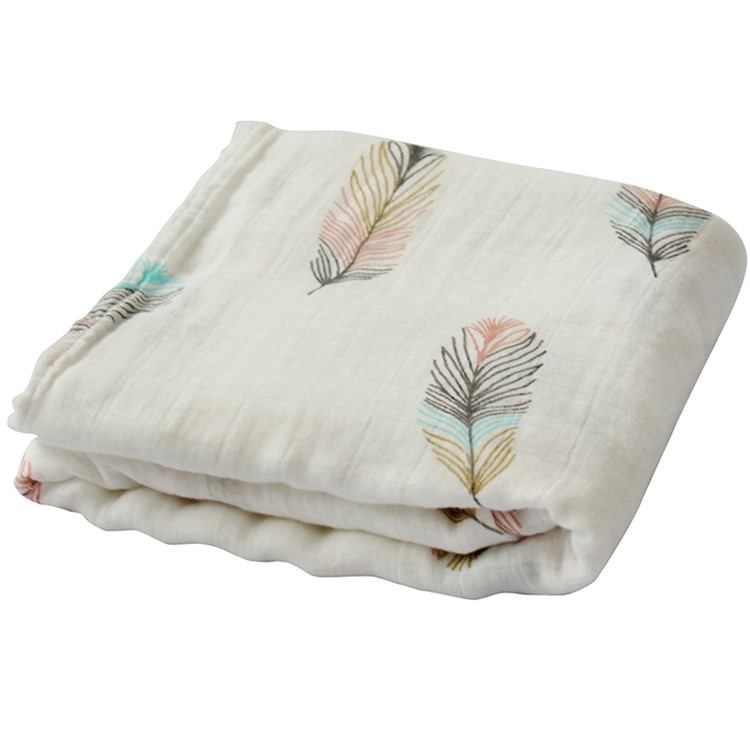 Bamboo Cotton Baby Swaddle Wrap Burping Cloth and Stroller Cover Baby Blanket - Feather Pattern-5