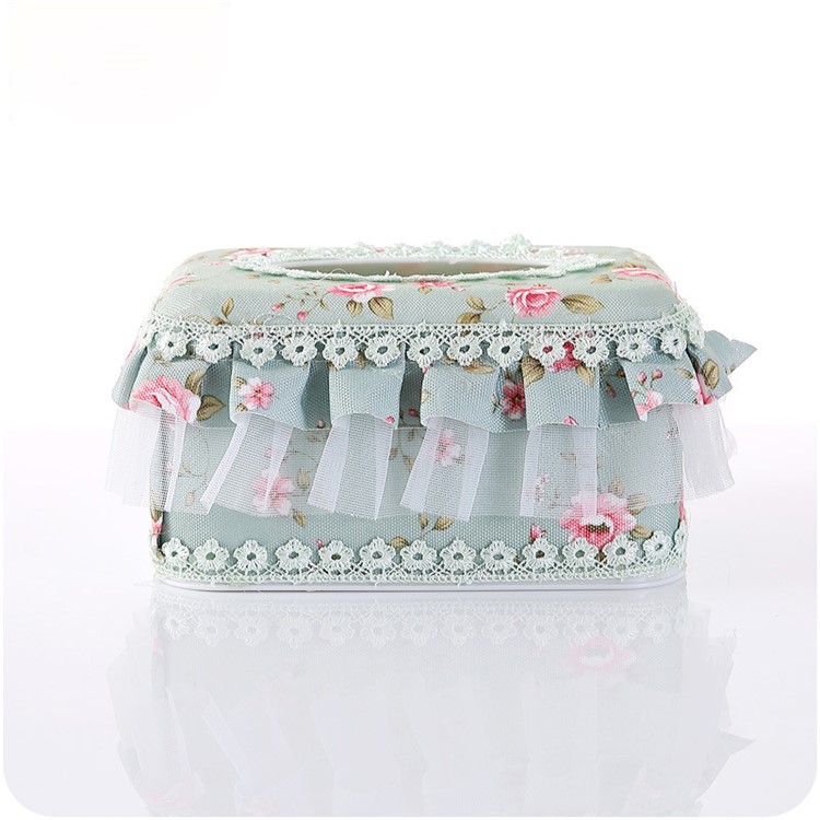 Country Style Flower Pattern Lace Multifunctional Tissue Box Holder - Green Medium Square Shaped-1