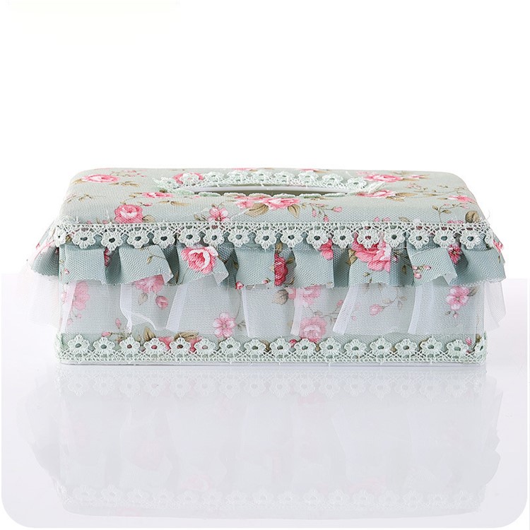 Country Style Flower Pattern Lace Multifunctional Tissue Box Holder - Green Medium Large Shaped-1