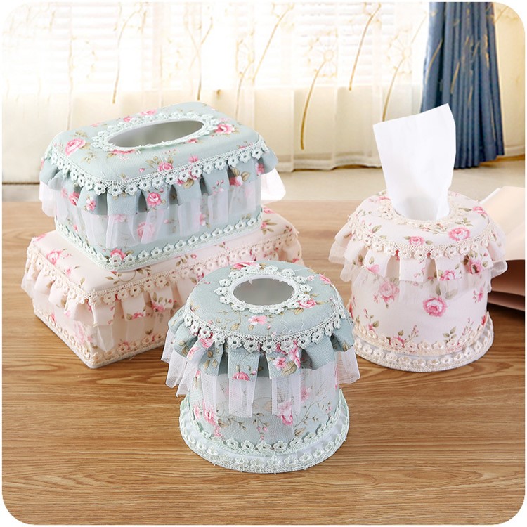 Country Style Flower Pattern Lace Multifunctional Tissue Box Holder - Beige Large Square Shaped-2