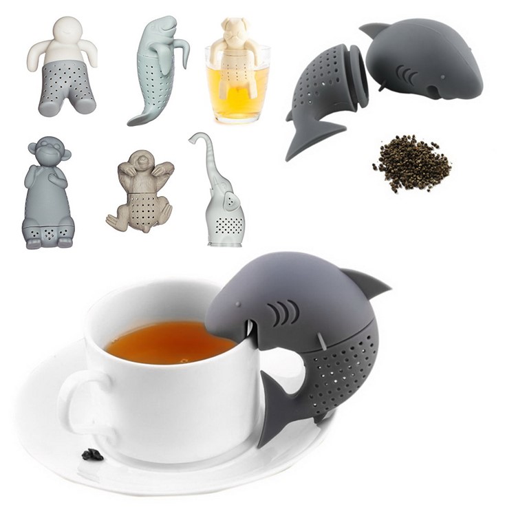 7 Pcs Cute Food-grade Silicone Tea Strainer Tea Infuser (Man, Monkey, Sea Lions, Elephant, Shark, Dog, Sloth)-1
