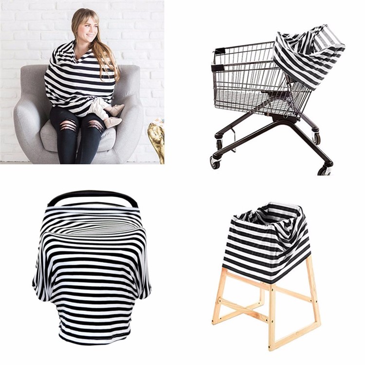 Multi-funtion Nursing Cover Scarf Baby Car Seat Canopy Shopping Cart Cover for Breastfeeding Moms - Bold Stripes-2