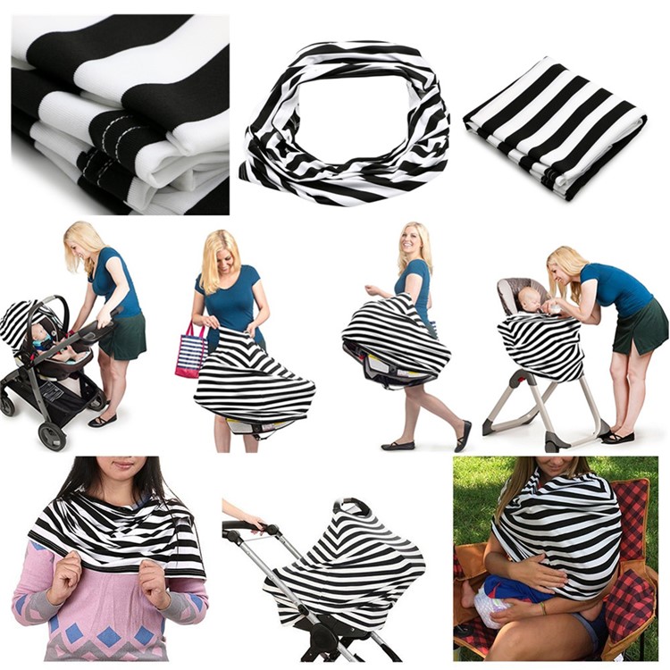 Multi-funtion Nursing Cover Scarf Baby Car Seat Canopy Shopping Cart Cover for Breastfeeding Moms - Bold Stripes-3