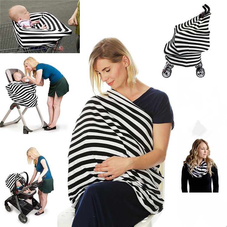 Multi-funtion Nursing Cover Scarf Baby Car Seat Canopy Shopping Cart Cover for Breastfeeding Moms - Bold Stripes-4