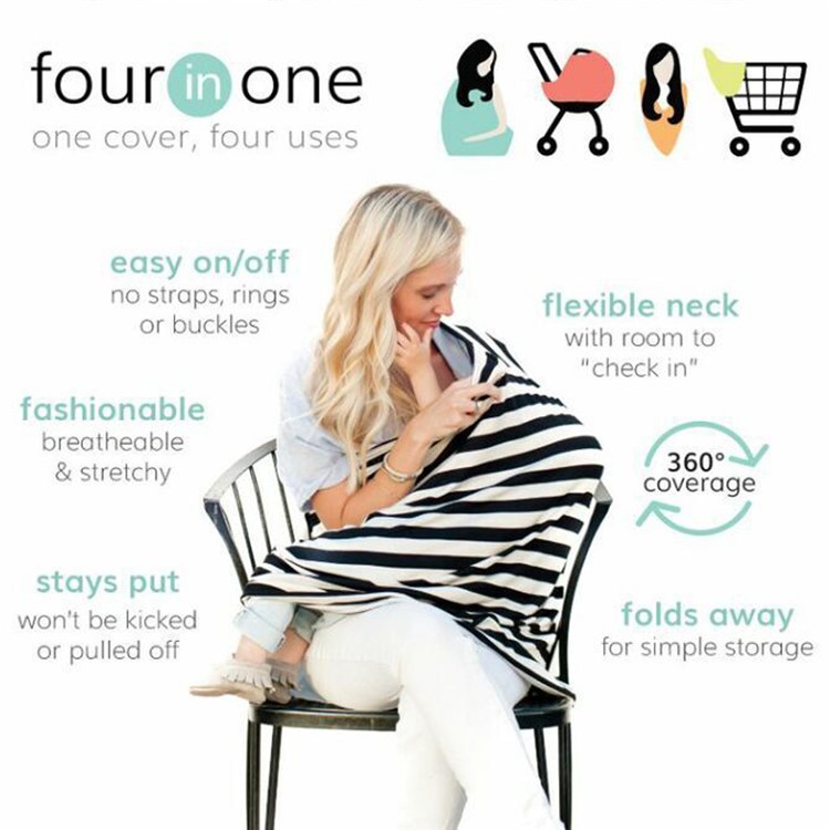 Multi-funtion Nursing Cover Scarf Baby Car Seat Canopy Shopping Cart Cover for Breastfeeding Moms - Bold Stripes-5