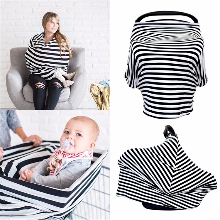 Multi-funtion Nursing Cover Scarf Baby Car Seat Canopy Shopping Cart Cover for Breastfeeding Moms - Bold Stripes-8