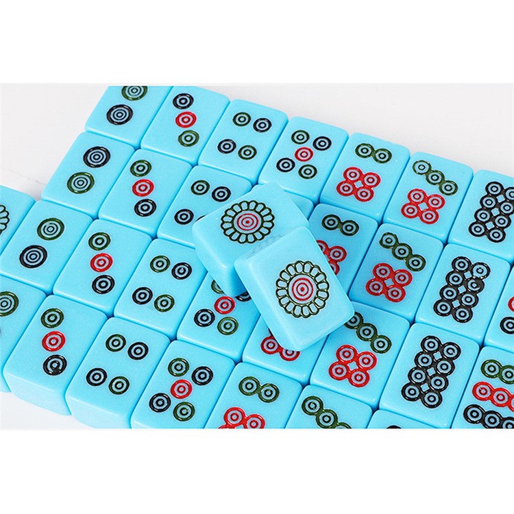 20x14mm Travel Portable Mini Mah Jong Tile Mini Travel Set 144PCS with Tin Box Packaging - Blue-2