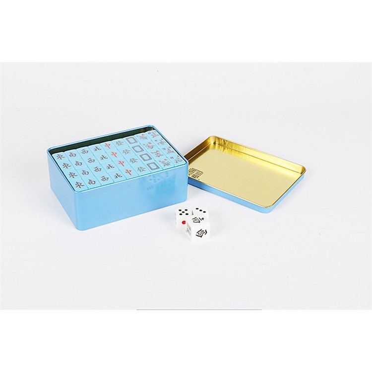 20x14mm Travel Portable Mini Mah Jong Tile Mini Travel Set 144PCS with Tin Box Packaging - Blue-3