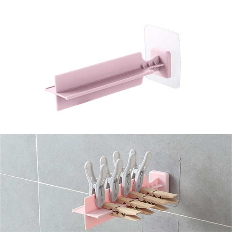 Wall Sticky Clothespin Clip Holder Rack - Pink-1