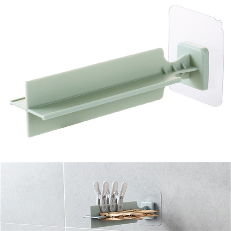 Wall Sticky Clothespin Clip Holder Rack - Green-1