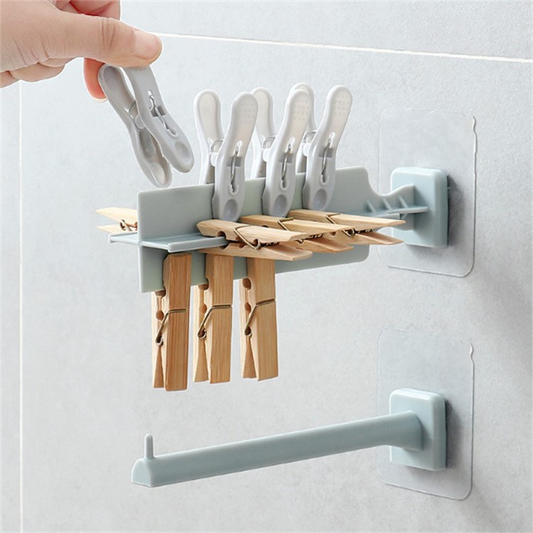 Wall Sticky Clothespin Clip Holder Rack - Green-3